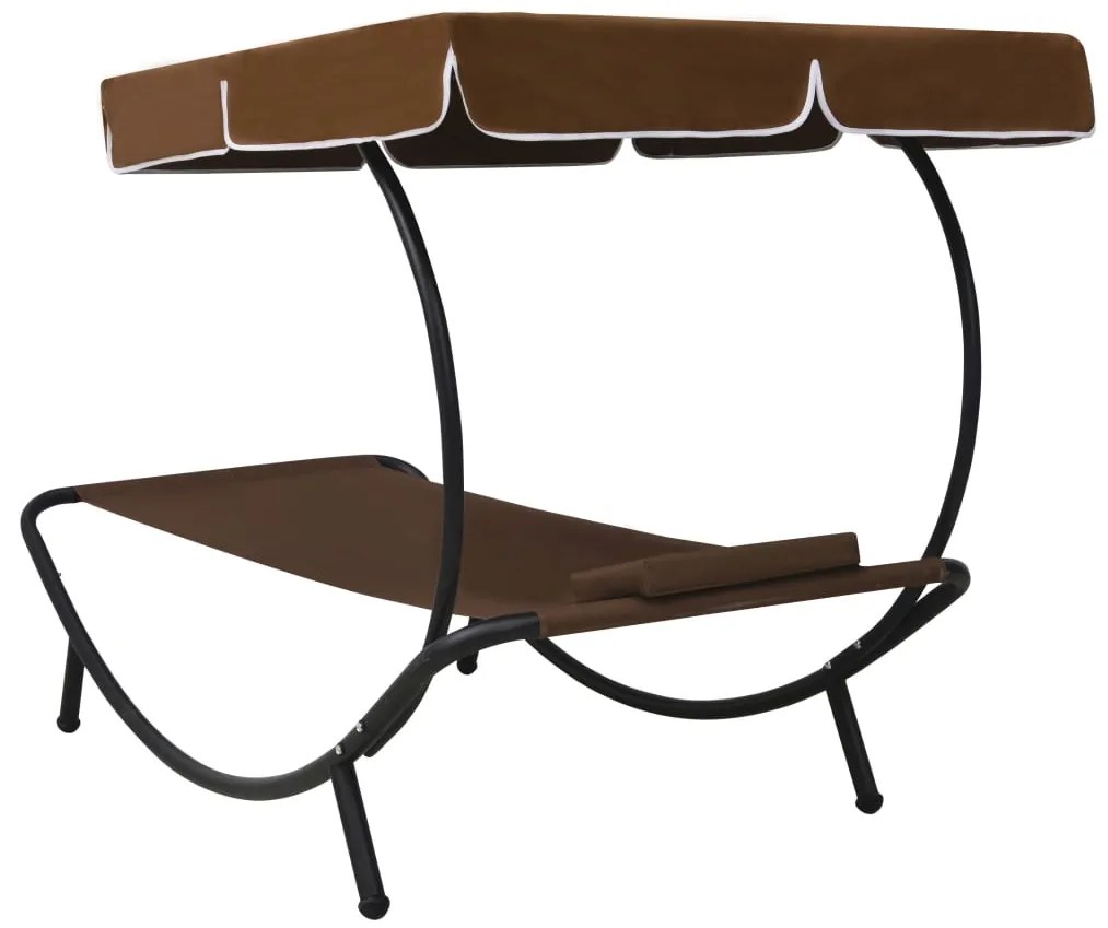 vidaXL Ξαπλώστρα - Κρεβάτι Καφέ με Σκίαστρο και Μαξιλάρι