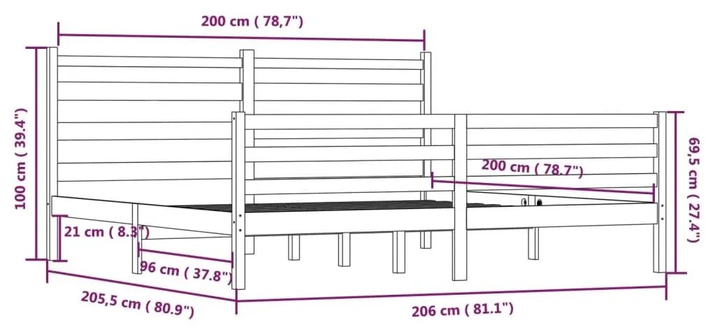 Πλαίσιο Κρεβατιού Λευκό 200 x 200 εκ. από Μασίφ Ξύλο Πεύκου - Λευκό