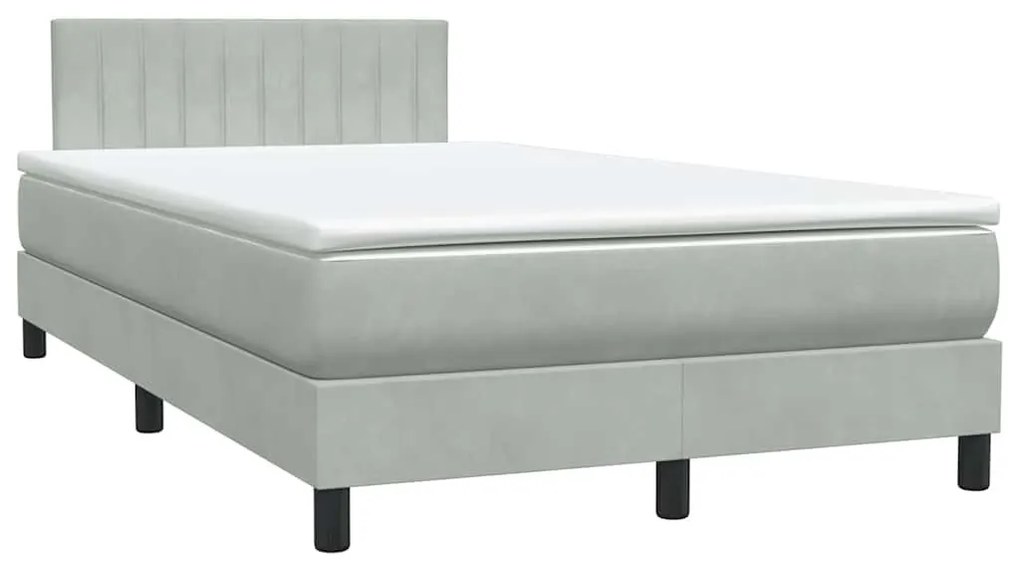 Κρεβάτι Boxspring με Στρώμα Ανοιχτό Γκρι 120x220 εκ. Βελούδινο - Γκρι