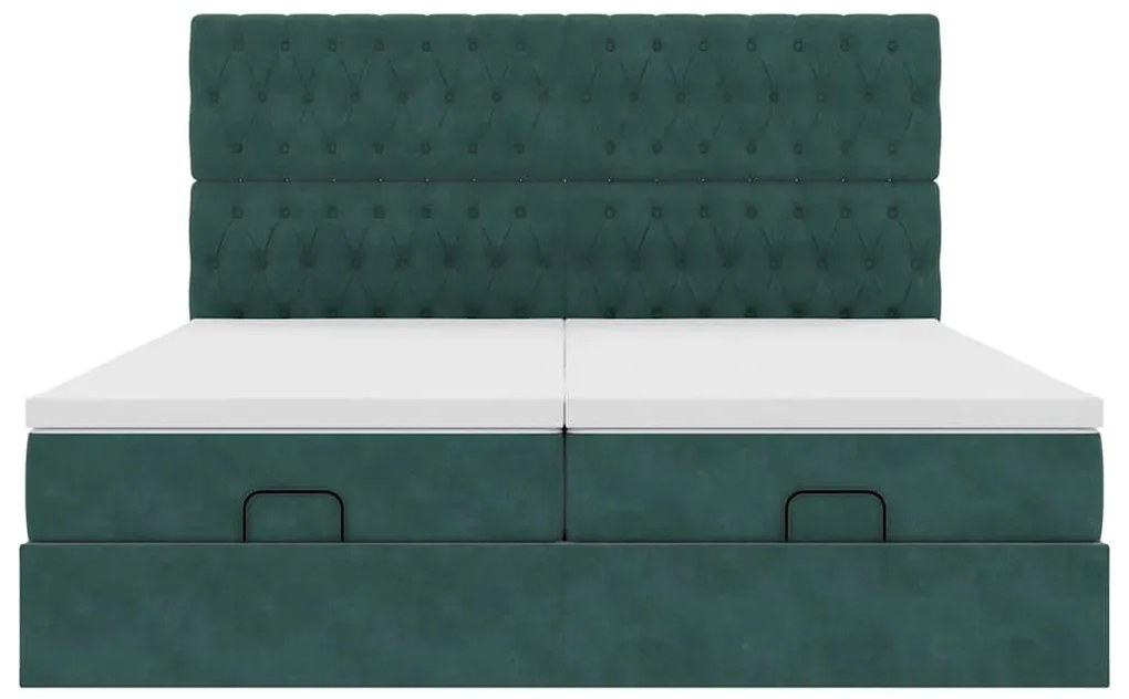 vidaXL Οθωμανικό κρεβάτι με στρώματα&LEDs Dark Green 180x200cm Velvet
