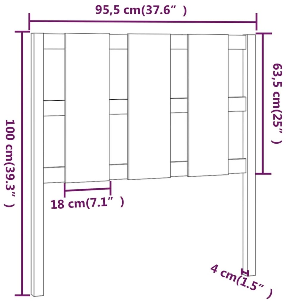 vidaXL Κεφαλάρι Κρεβατιού Μελί 95,5x4x100 εκ. από Μασίφ Ξύλο Πεύκου