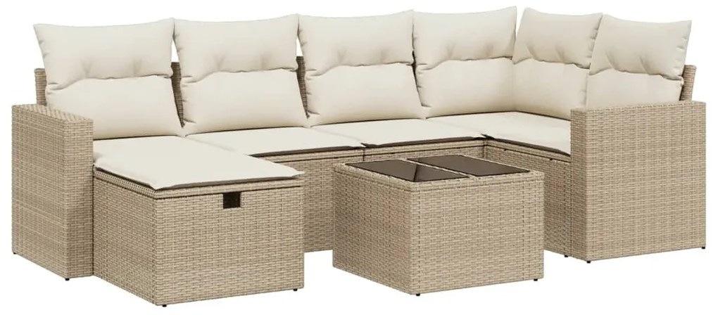 vidaXL Σαλόνι Κήπου Σετ 7 τεμ. Μπεζ Συνθετικό Ρατάν με Μαξιλάρια