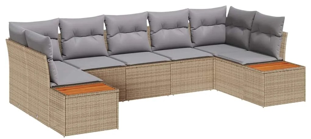 vidaXL Σετ Καναπέ Κήπου με μαξιλάρι 7 pcs Μπεζ Πολυ ράταν