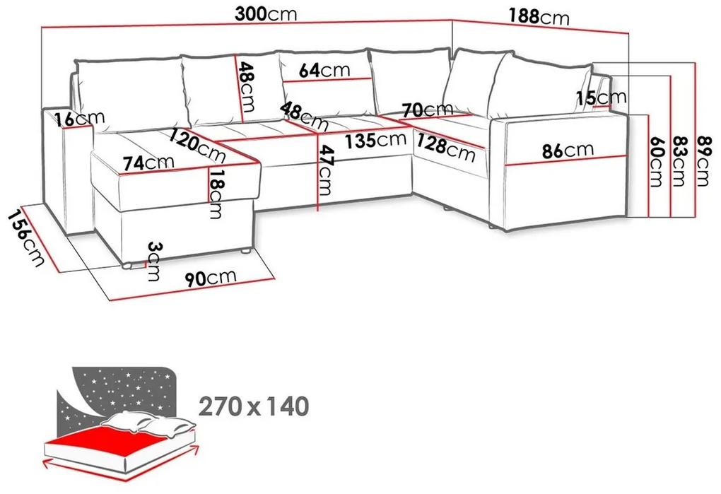 Γωνιακός Καναπές Providence 144, Λειτουργία ύπνου, Αποθηκευτικός χώρος, 300x188x89cm, 188 kg, Πόδια: Πλαστική ύλη | Epipla1.gr