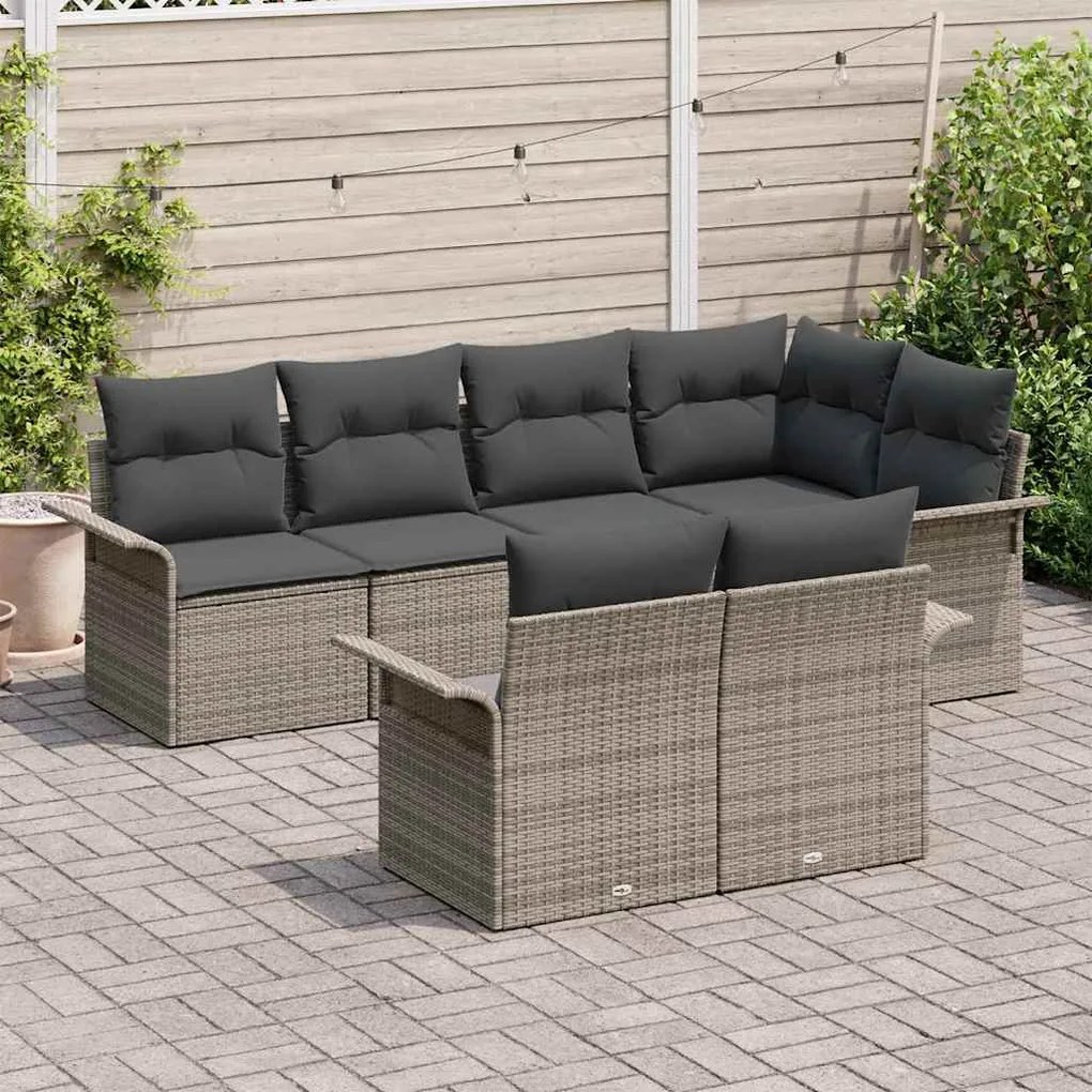 vidaXL Σετ Καναπέ Κήπου με μαξιλάρι 7 pcs Γκρι Πολυ ράταν