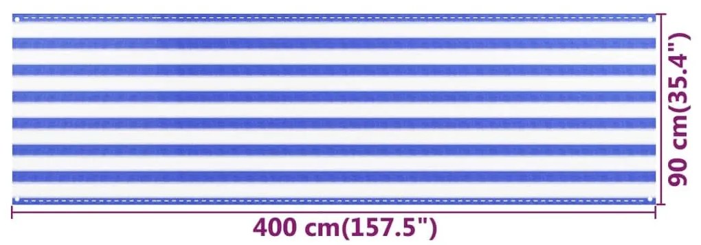 Διαχωριστικό Βεράντας Μπλε / Λευκό 90x400 εκ. από HDPE - Πολύχρωμο