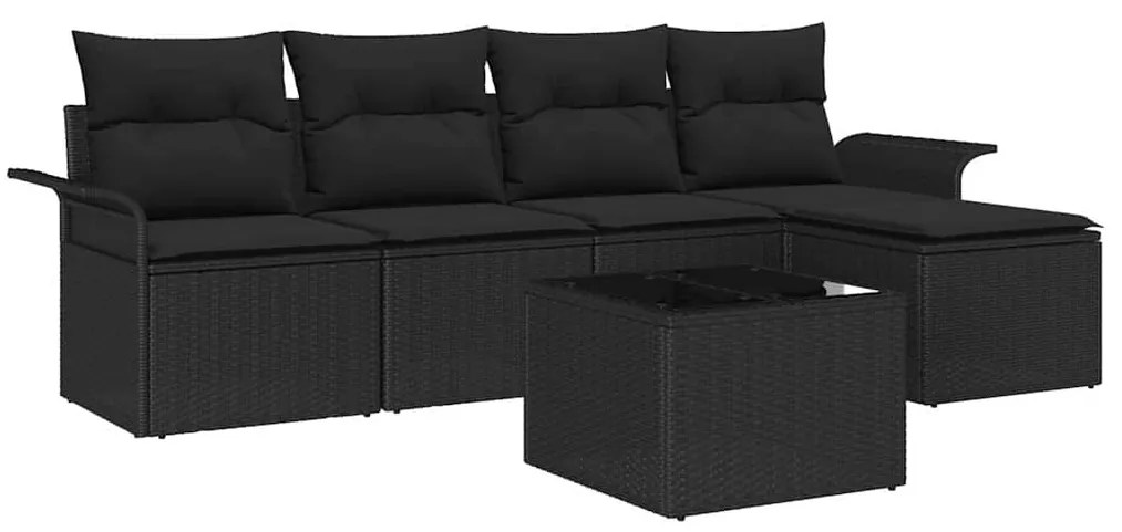vidaXL Σετ Καναπέ Κήπου με μαξιλάρι 6 pcs Μαύρο Πολυ ράταν