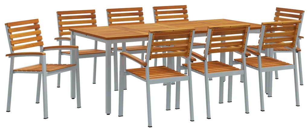 vidaXL Σέτ φαγητού για κήπο 9 pcs Γκρι και καφέ 200 x 90 x 75 cm