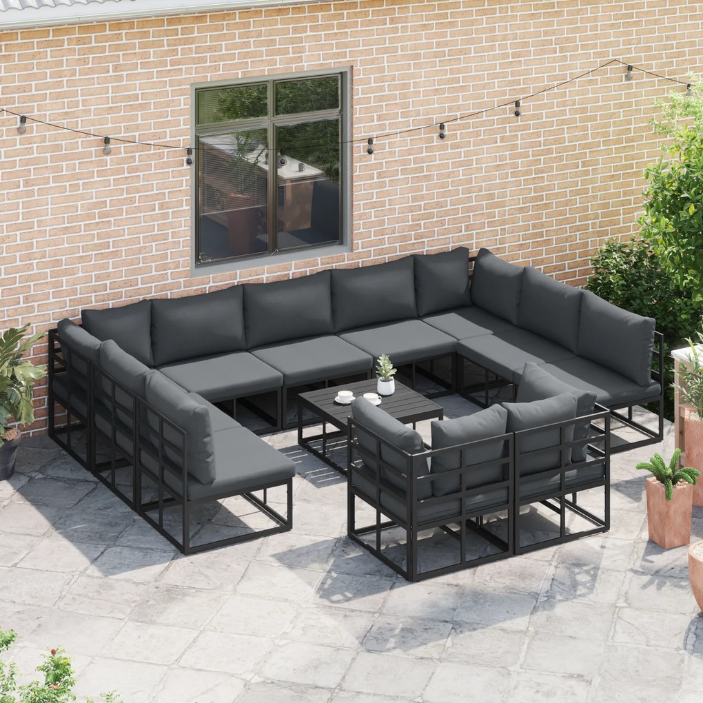 vidaXL Σετ Καναπέ Κήπου με μαξιλάρι 12 pcs Μαύρο Αλουμίνιο