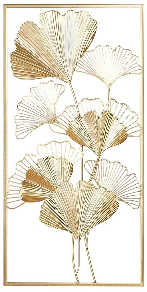 Ανάγλυφο τοίχου Ορθογώνιο Ginkgo Motif Μεταλλικό Χρυσό Χρώμα 30X1X60Cm 30X1X60Cm