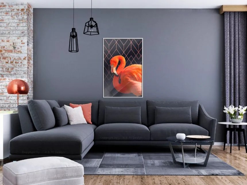 Αφίσα - Orange Flamingo - 20x30 - Χρυσό - Με πασπαρτού