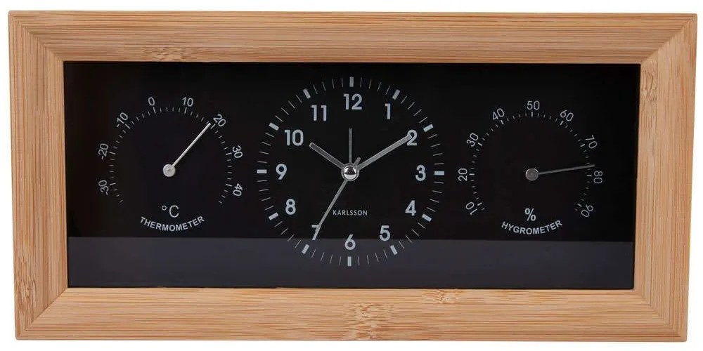 Ρολόι Επιτραπέζιο - Ξυπνητήρι Neat KA5925BK 26x5,4x12,8cm Natural-Black Karlsson Bamboo