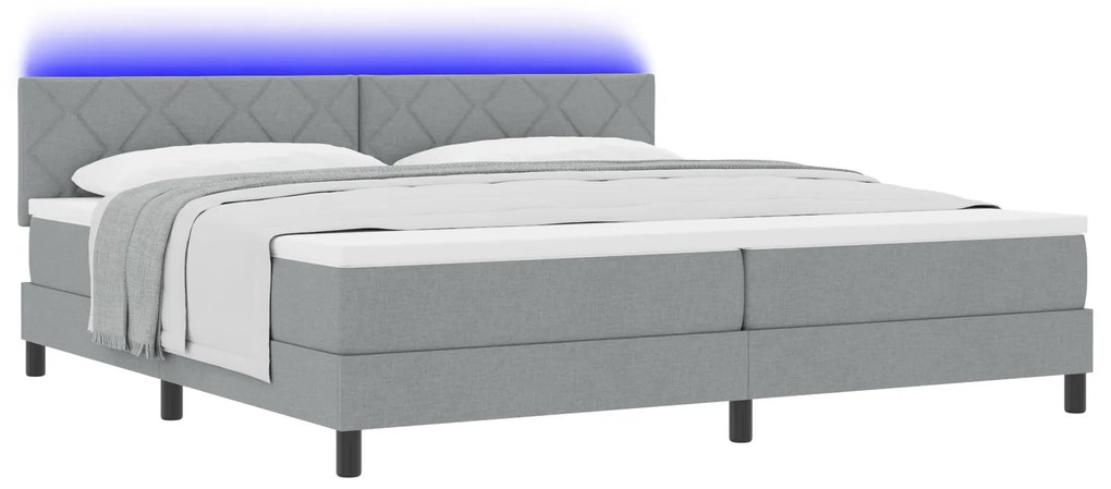 vidaXL Κρεβάτι με βάση και στρώμα & LED Ανοιχτό Γκρι 200x200 εκ. Υφασμάτινο
