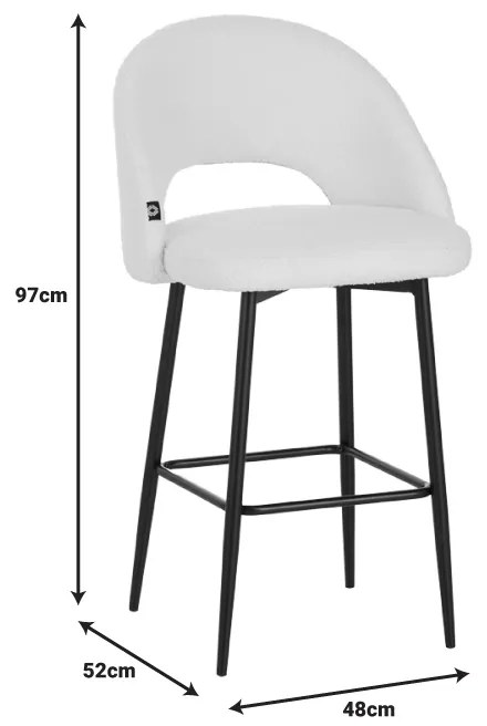 Σκαμπο μπαρ Masebo pakoworld μπουκλέ ύφασμα σε μαύρη απόχρωση με μαύρα μεταλλικά πόδια 48x52x97εκ