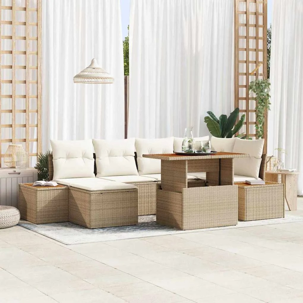 vidaXL Σέτ φαγητού για κήπο με μαξιλάρι 7 pcs Μπεζ, Κρέμα