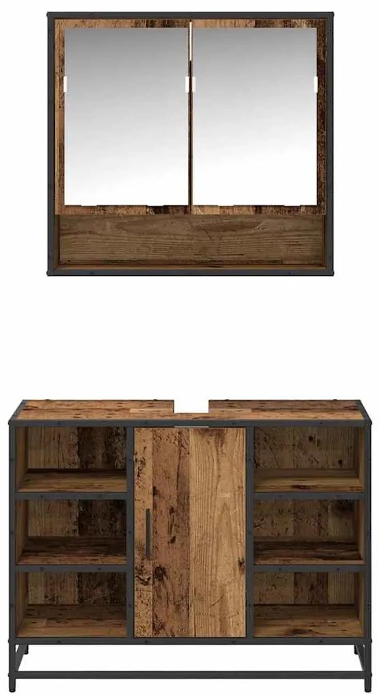 vidaXL Σετ Επίπλων Μπάνιου με ράφι 2 pcs Παλιό Ξύλο Επεξεργασμένο ξύλο