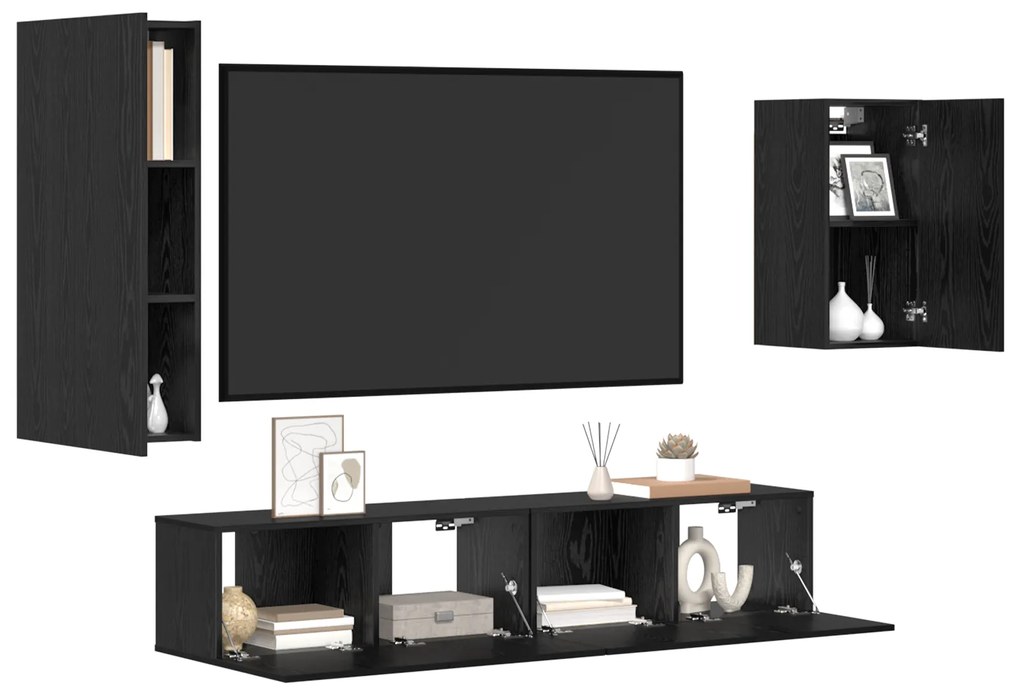 vidaXL Σετ τηλεοπτικού cabinet 4 pcs Μαύρη Δρυς 30.5 x 30 x 90 cm