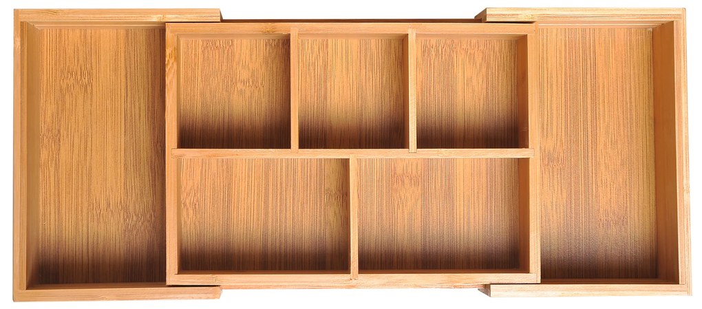 HOMCOM Κουτί αποθήκευσης, οργάνωση συρταριών, επεκτάσιμο, μπαμπού, φυσικό, 24,6 x 17,6 x 7 cm