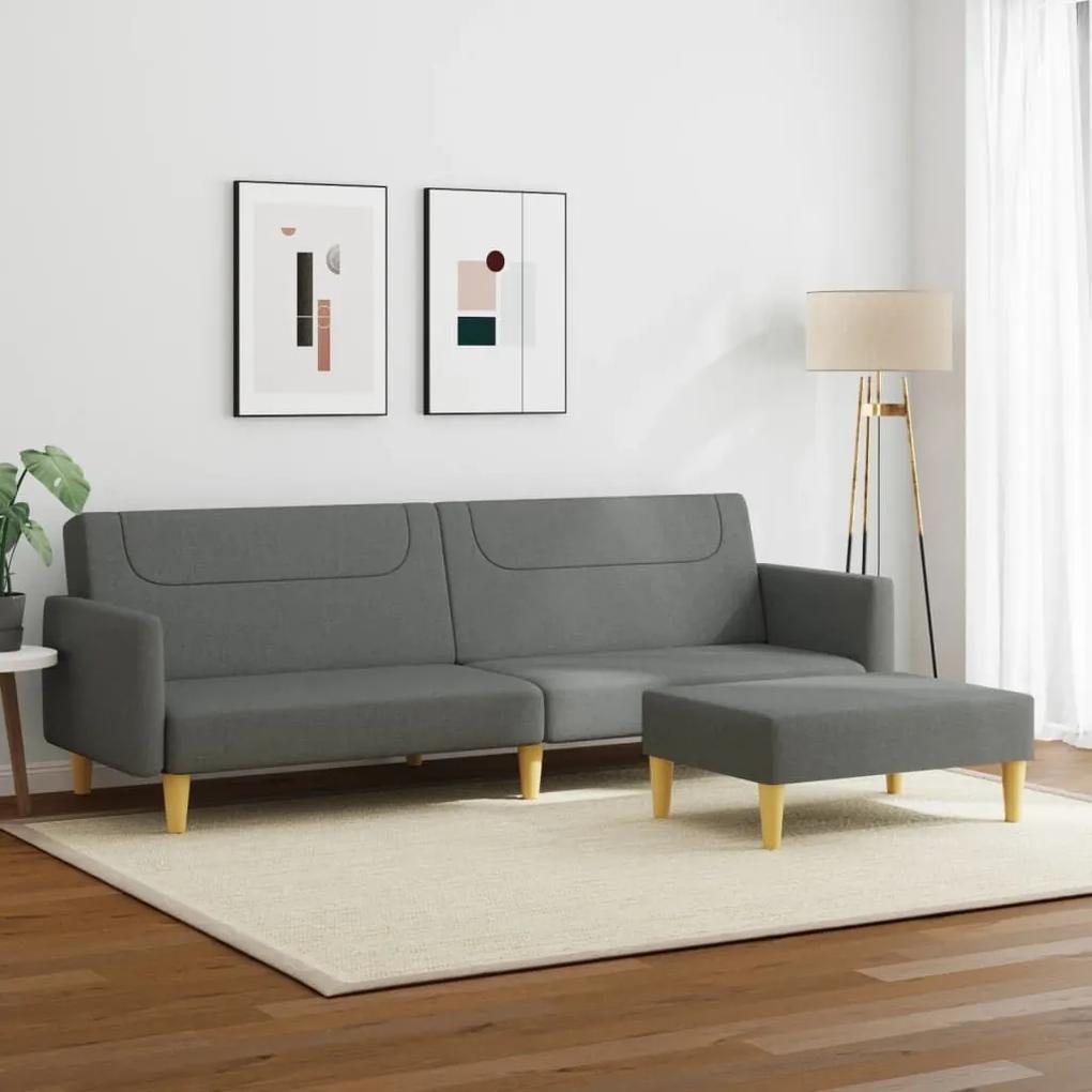 Καναπές Κρεβάτι Διθέσιος με Υποπόδιο Σκούρο Γκρι Υφασμάτινος - Γκρι
