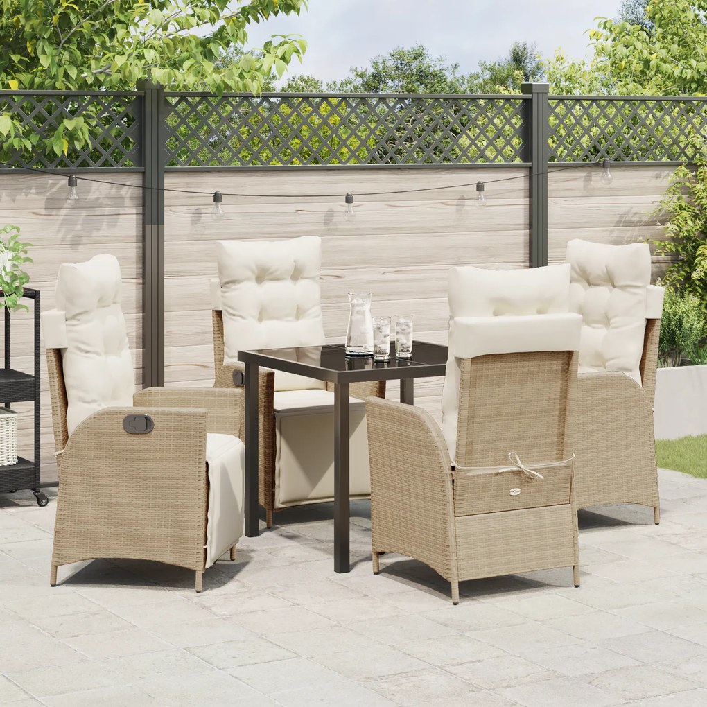 vidaXL Σετ 5 Τεμαχίων ΜDining του Κήπου Μπεζ Poly Rattan