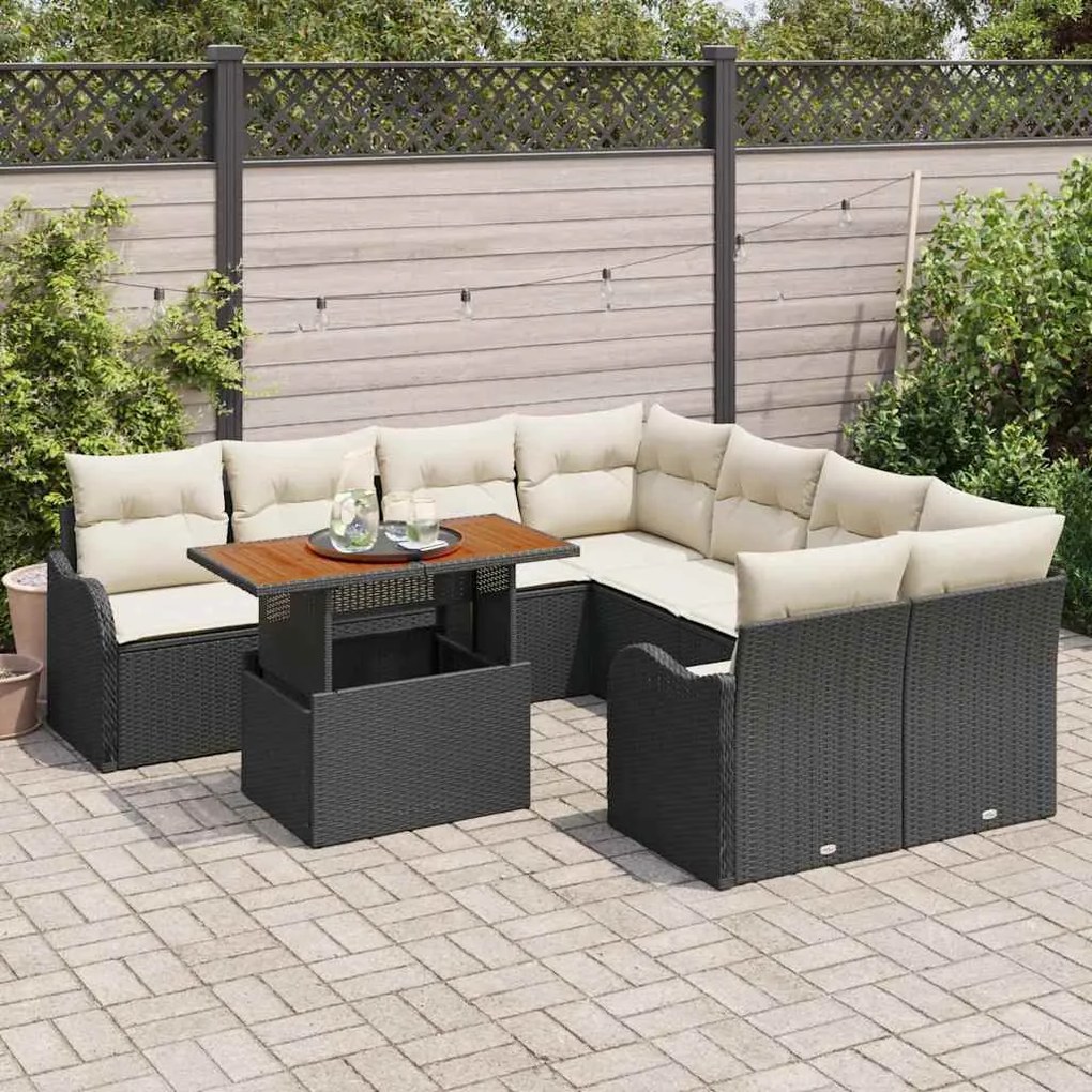 vidaXL Σετ Καναπέ Κήπου 7 pcs Μαύρο και κρεμ 100 x 55 x 73 εκ