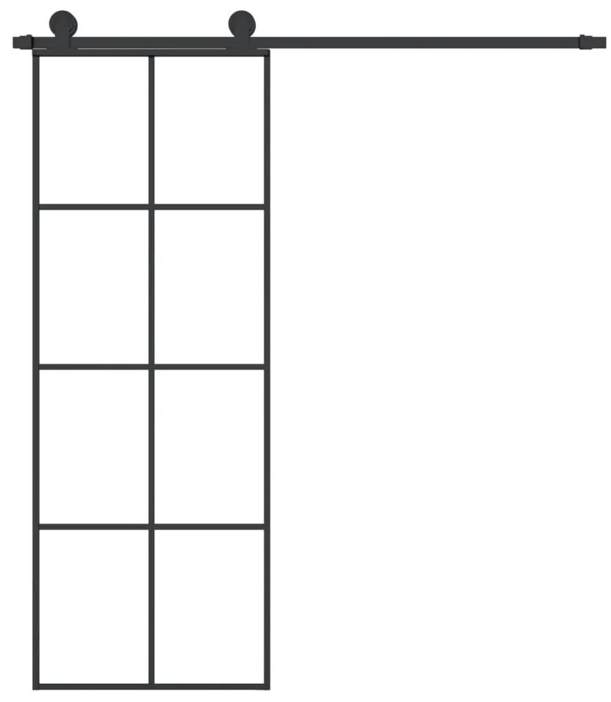 Συρόμενη Πόρτα με Μηχανισμό 76x205 εκ. Γυαλί ESG &amp; Αλουμίνιο - Μαύρο