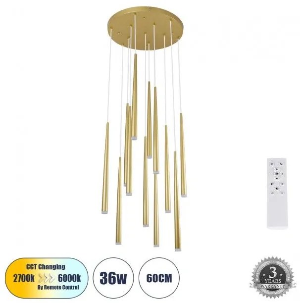 Κρεμαστό Φωτιστικό Οροφής LED 36W 3960lm TEARS Globostar 61314 Χρυσό