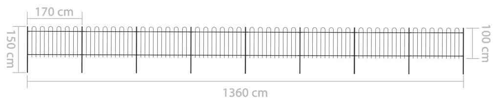 vidaXL Κάγκελα Περίφραξης με Κυκλική Κορυφή Μαύρα 13,6 x 1 μ. Ατσάλινα