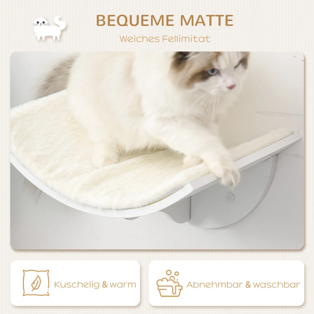 PawHut Ράφι για γάτες, επιτοίχιο, μαλακή επιφάνεια ύπνου, έως 10kg, 41x28x21cm, Λευκό