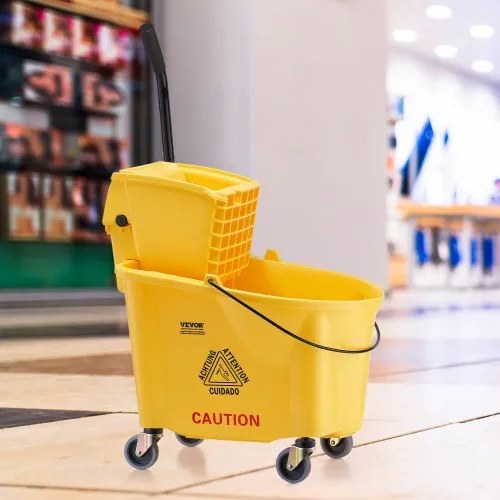 VEVOR Mop Bucket with Wringer, 35 Qt. Commercial Mop Bucket with Side Press Wringer, Side-Press Mop Bucket and Wringer Combo on Wheels, for Professional/Industrial/Business Floor Cleaning, Yellow