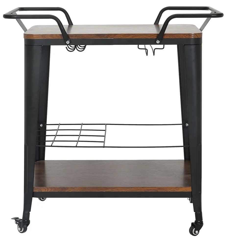 RELIX Trolley Bar-Pro Μέταλλο Βαφή Μαύρο, MDF Απόχρωση Καρυδί 74x49x82cm