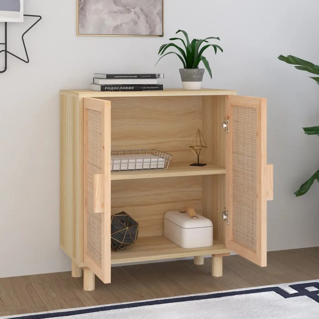 vidaXL Ντουλάπι Καφέ 60 x 30 x 70 εκ. από Μασίφ Πεύκο &amp; Φυσικό Ρατάν