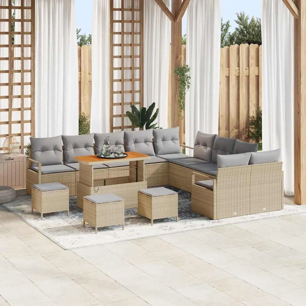 vidaXL Σετ Καναπέ Κήπου 14 pcs Μπεζ, Ανοιχτό Γκρι 110 x 55 x 71 εκ