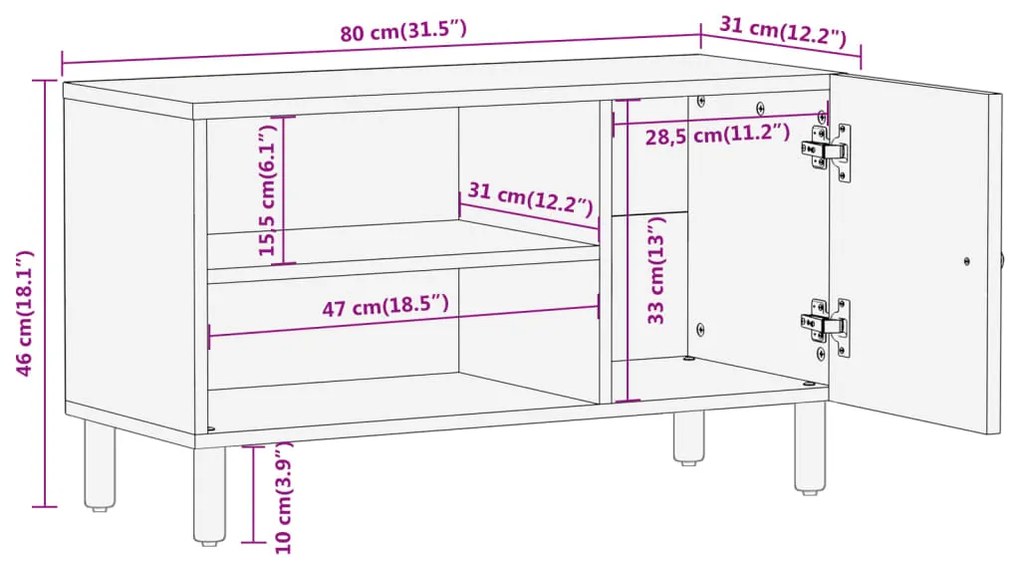 Έπιπλο Τηλεόρασης 80 x 31 x 46 εκ. από Μασίφ Ξύλο Μάνγκο - Καφέ