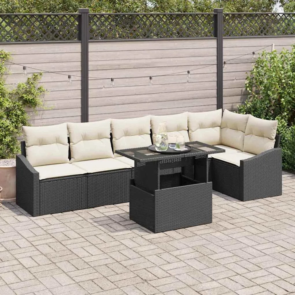 vidaXL Σετ Καναπέ Κήπου 7 pcs Μαύρο και κρεμ 100 x 55 x 73 εκ
