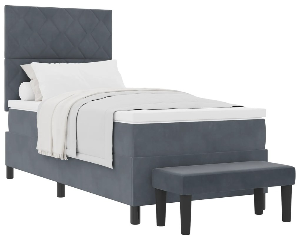 vidaXL Κρεβάτι με Ελατήριο με Στρώμα & Bench Σκούρο Γκρι 90x190 εκ. Βελούδο