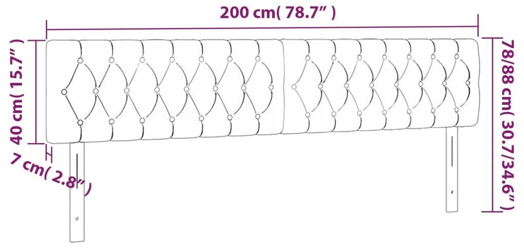 vidaXL Κεφαλάρι Κρεβατιού LED Μαύρο 200x7x78/88 εκ. Υφασμάτινο