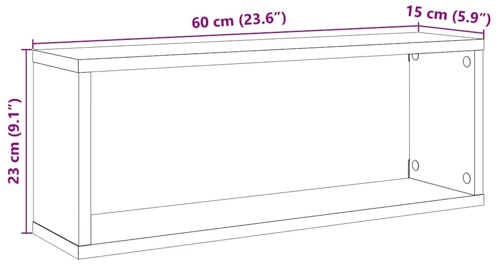 Ράφια Κύβοι Τοίχου 2 τεμ. Παλιό Ξύλο 60 x 15 x 23εκ Μοριοσανίδα - Καφέ