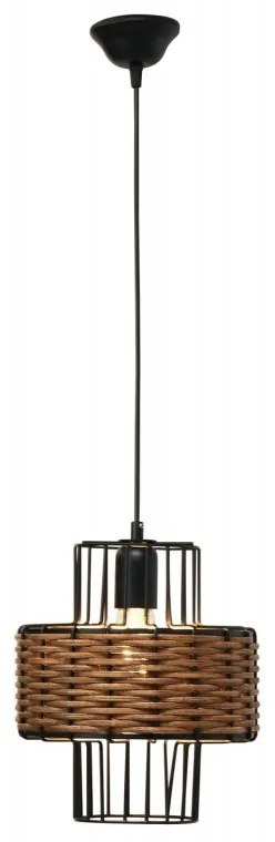 Arkolight Φωτιστικό Κρεμαστό Φ27cm Από Σκούρο Ρατάν Και Μαύρο Μέταλλο 429-32-27