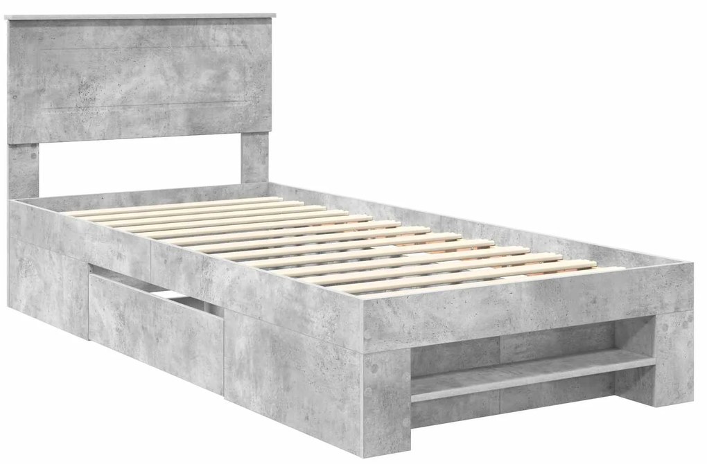 vidaXL Σκελετός Κρεβατιού με κεφαλάρι Σκυρόδεμα Γκρι 90 x 200 cm