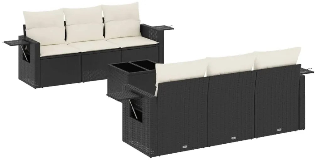 vidaXL Καναπές Σετ 7 Τεμαχίων Μαύρο Συνθετικό Ρατάν με Μαξιλάρια