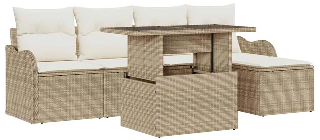 vidaXL Σετ Καναπέ Κήπου με μαξιλάρι 6 pcs Μπεζ Πολυ ράταν