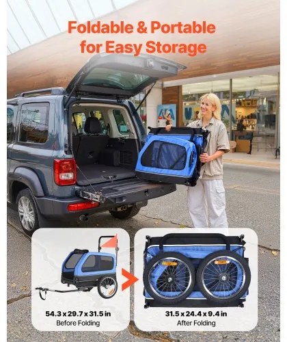 VEVOR Dog Bike Trailer, Supports up to 40 kg, 2-in-1 Pet Stroller Cart Bicycle Carrier for Small &amp; Large Dogs, Easy Folding Frame with Quick Release Wheel, Universal Bicycle Coupler, Internal Leash