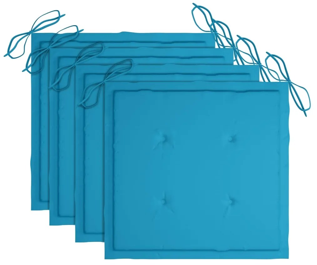 vidaXL Καρέκλες Κήπου 4 τεμ. από Μασίφ Ξύλο Teak με Μπλε Μαξιλάρια