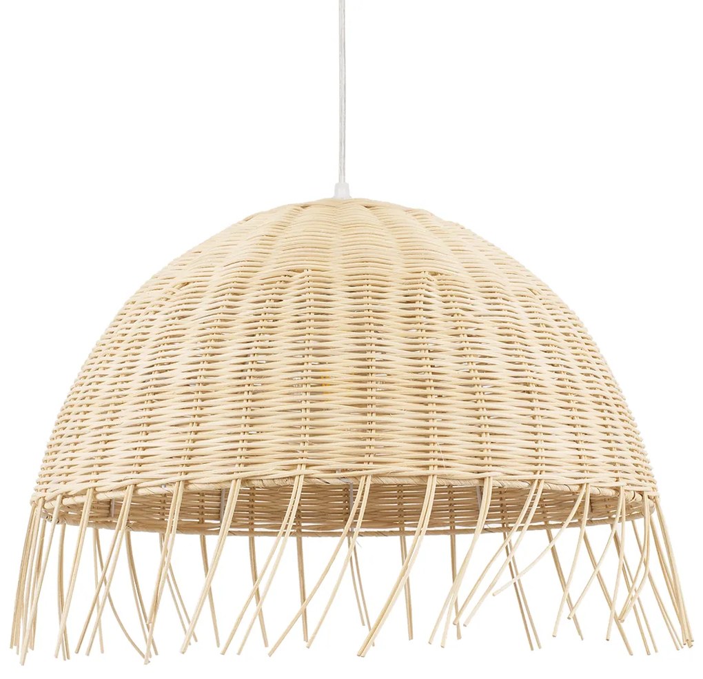 00712 GloboStar®  JAKARTA 00712 Boho Κρεμαστό Φωτιστικό Καμπάνα Μονόφωτο 1 x E27 IP20 Μπέζ Ξύλο - Μ50 x Π50 x Υ36cm