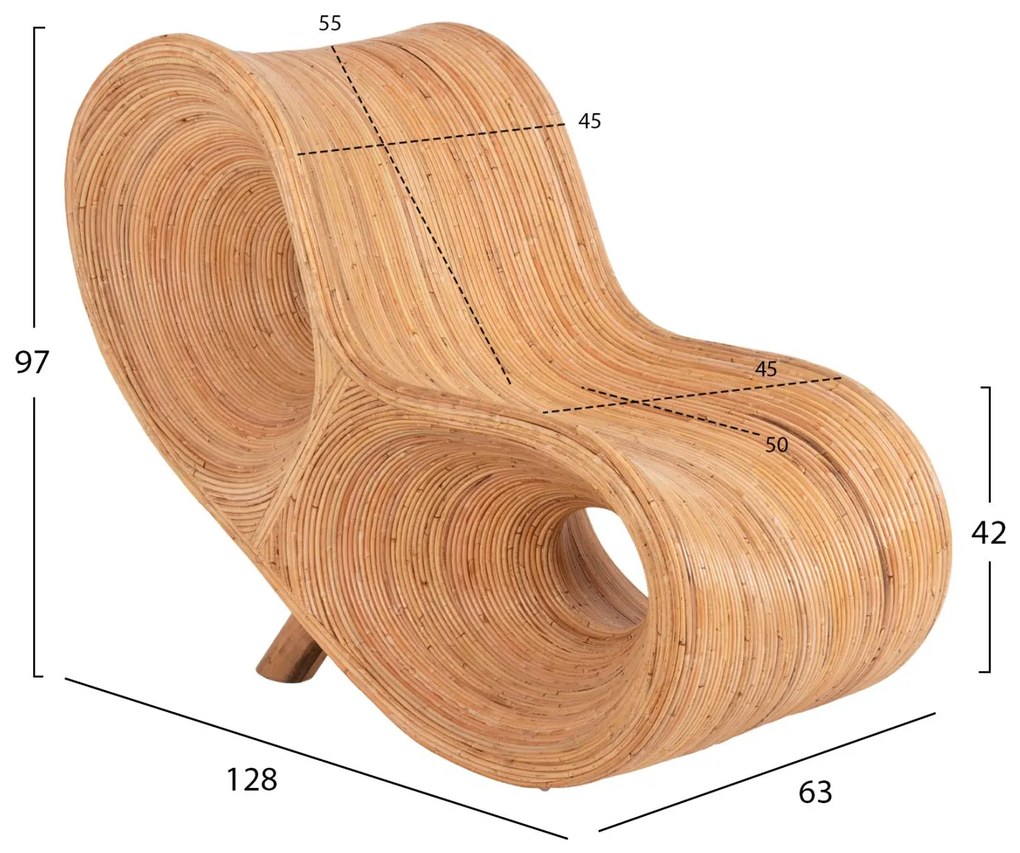 Καρέκλα - Πολυθρόνα CURVY LOUNGE C9645.01 Φυσικό Rattan 63x128x97Y εκ. 63x128x97 εκ.