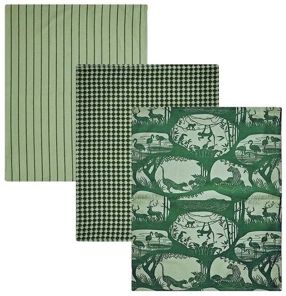 Πετσέτες Κουζίνας Fazzy 233 (Σετ 3τμχ) Green Kentia 40x60cm 100% Cotton