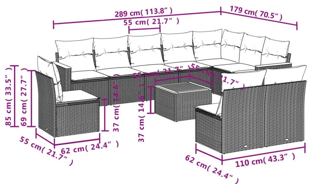 vidaXL Σαλόνι Κήπου Σετ 11 τεμ. Μπεζ Συνθετικό Ρατάν με Μαξιλάρια