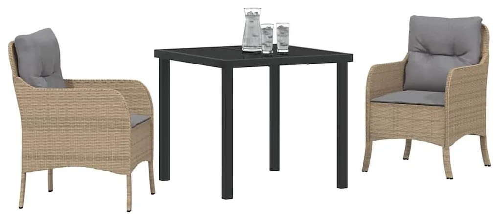 vidaXL Σέτ φαγητού για κήπο με μαξιλάρι 3 pcs Μπεζ Πολυ ράταν
