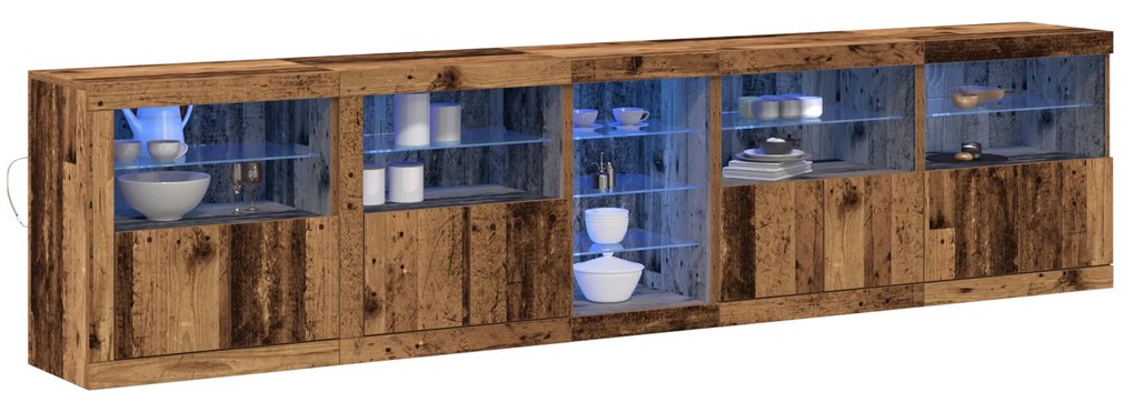 vidaXL μπουφές με φώτα LED Παλιό ξύλο 283x37x67 εκ. Επεξεργασμένου ξύλου